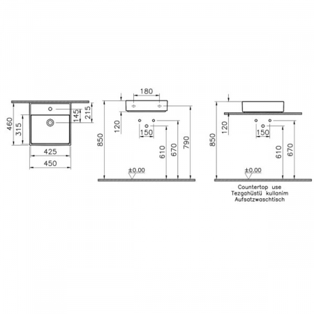 Lavoar / chiuveta baie 45cm x 46cm, cu orificiu pentru baterie, fara orificiul preaplin | 7413B003-0041 [1]