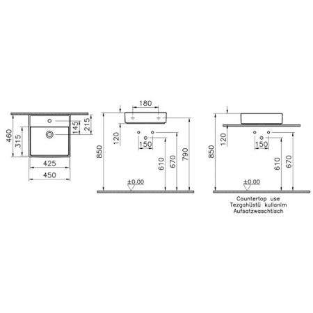 Lavoar / chiuveta baie 45cm x 46cm, cu orificiu pentru baterie, fara orificiul preaplin | 7413B076-0041 [1]