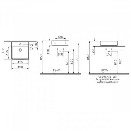 Lavoar / chiuveta baie 45cm x 46cm, cu orificiu pentru baterie, fara orificiul preaplin | 7413B077-0041 [1]