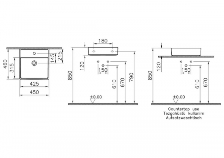 Lavoar / chiuveta baie 45cm x 46cm, cu orificiul pentru baterie si preaplin | 7413B003-0001 [1]