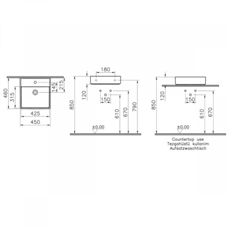 Lavoar / chiuveta baie 45cm x 46cm, cu orificiul pentru baterie si preaplin | 7413B077-0001 [1]