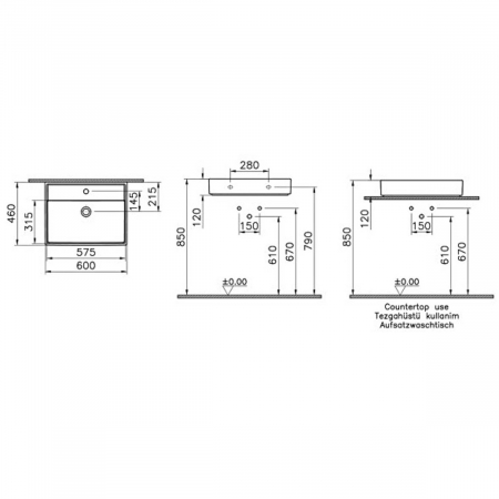 Lavoare - Lavoar / chiuveta baie 60cm x 46cm, cu orificiu pentru baterie, fara orificiul preaplin | 7414B003-0661