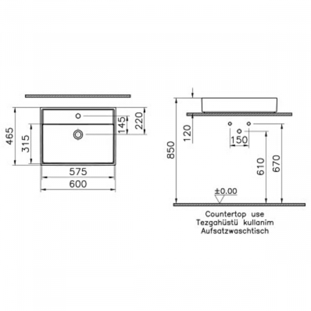 Lavoare - Lavoar / chiuveta baie 60cm x 46cm, cu orificiu pentru baterie, fara orificiul preaplin | 7414B076-0661