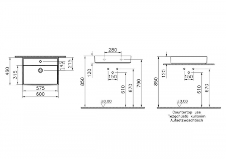 Lavoar / chiuveta baie 60cm x 46cm, cu orificiul pentru baterie si preaplin | 7414B003-0631 [1]