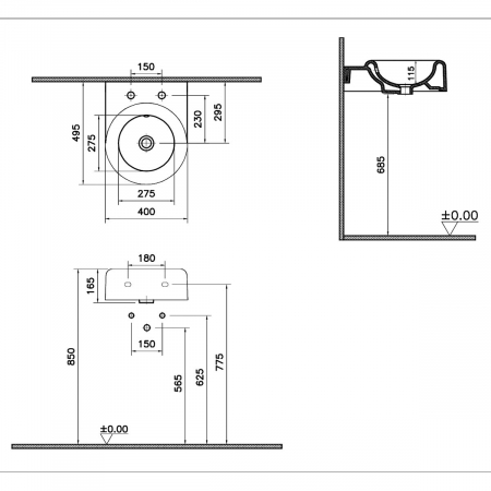 Lavoar / chiuveta baie cu 2 gauri pentru robinet, cu orificiul preaplin, 40cm | 7317B403-1740 [1]