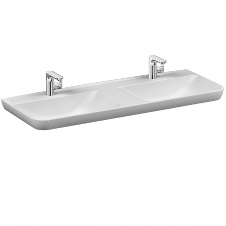Lavoar / chiuveta baie cu two lavoar tip bol 130cm, cu 2 gauri pentru robinet, cu orificiul preaplin, alb | 5949B003-0001