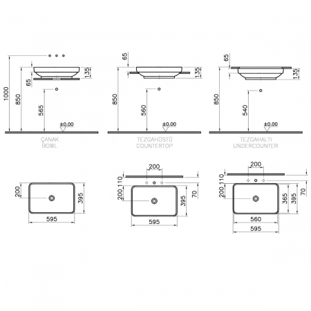 Lavoar / chiuveta baie dreptunghiulara tip bol 60cm, alb | 4442B403-1361 [1]