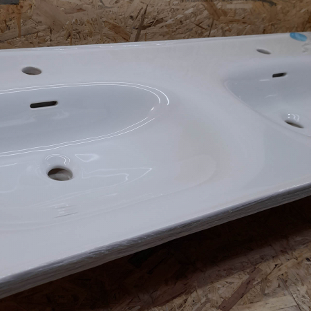 Lavoar / chiuveta baie dubla tip vanity 130cm, cu 2 orificii pentru baterie, cu 2 orificii preaplin, alb | 7244B403-0001 [5]