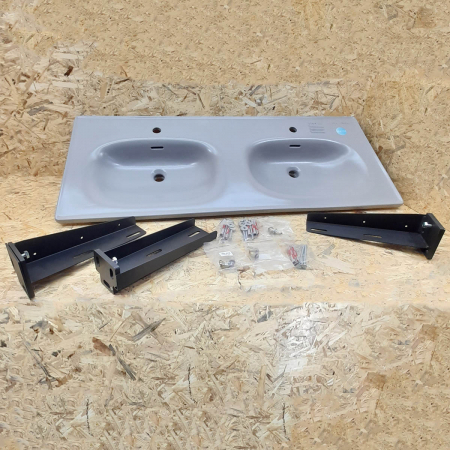 Lavoar / chiuveta baie dubla tip vanity 130cm, cu 2 orificii pentru baterie, cu 2 orificii preaplin, culoare piatra gri mat | 7244B476-0001 [2]