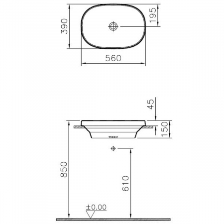 Lavoar / chiuveta baie ovala pe blat, 56cm, fara orificiu baterie, fara orificiul preaplin, alb | 5652B403-0016 [1]