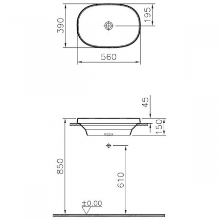 Lavoar / chiuveta baie ovala pe blat, 56cm, fara orificiu baterie, fara orificiul preaplin, alb mat | 5652B401-0016 [1]