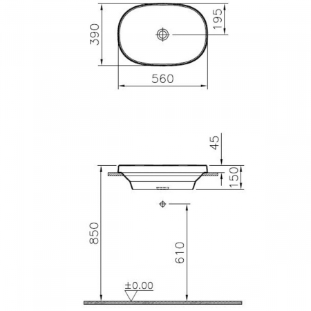 Lavoar / chiuveta baie ovala pe blat, 56cm, fara orificiu baterie, fara orificiul preaplin, negru mat | 5652B483-0016 [1]