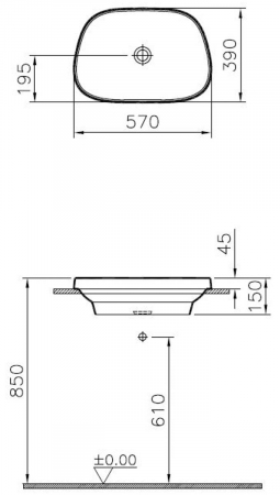 Lavoar / chiuveta baie ovala pe blat57cm, fara orificiu baterie, fara orificiul preaplin, alb | 5653B403-0016 [1]