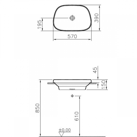 Lavoar / chiuveta baie ovala pe blat57cm, fara orificiu baterie, fara orificiul preaplin, alb mat | 5653B401-0016 [1]