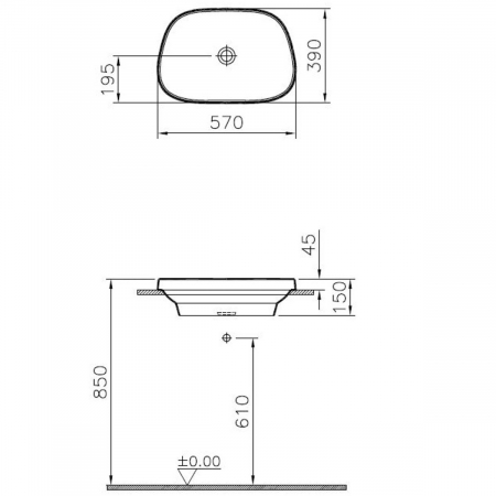 Lavoar / chiuveta baie ovala pe blat57cm, fara orificiu baterie, fara orificiul preaplin, negru mat | 5653B483-0016 [1]