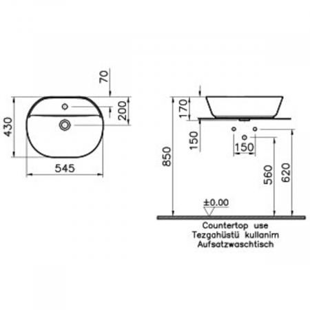 Lavoar / chiuveta baie ovala tip bol 55cm, cu orificiul pentru baterie si preaplin | 7428B003-0001 [1]