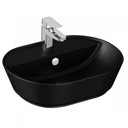 Lavoare - Lavoar / chiuveta baie ovala tip bol 55cm, cu orificiul pentru baterie si preaplin, negru mat | 7428B083-0001