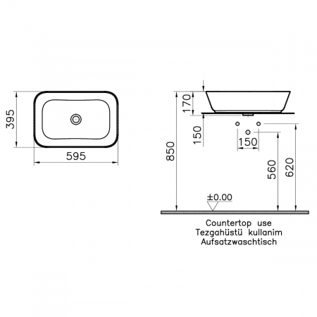 Lavoar / chiuveta baie patrata tip bol 60cm, fara orificiu baterie, fara orificiul preaplin, negru mat | 7425B083-0016 [1]