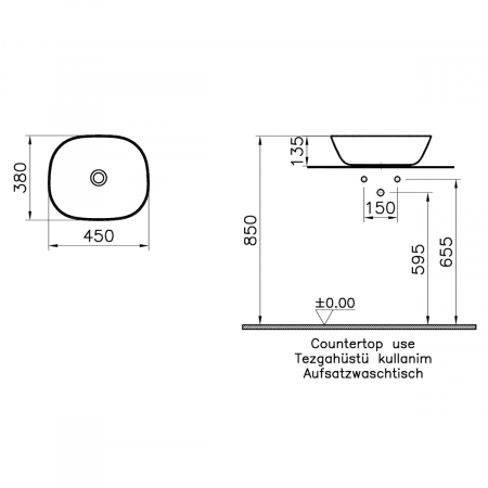 Lavoar / chiuveta baie patrata tip bol slim 45cm fara orificiu baterie, fara orificiul preaplin, negru mat, alb | 7810B483-0016 [1]