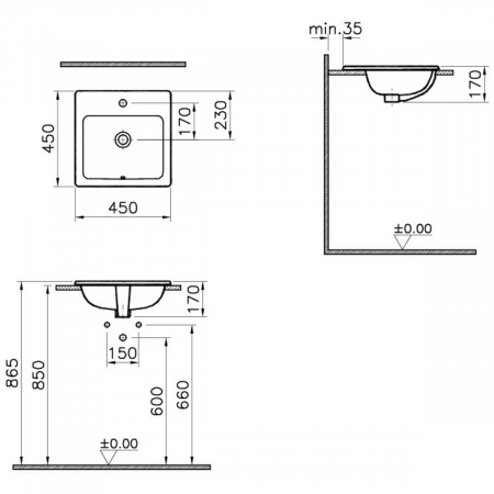 ‎Lavoar / chiuveta baie pe blat, patrat, 45cm | 5463B003-0001 [1]