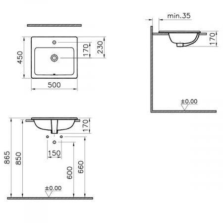 ‎Lavoar / chiuveta baie pe blat, patrat, 50cm | 5464B003-0001 [1]