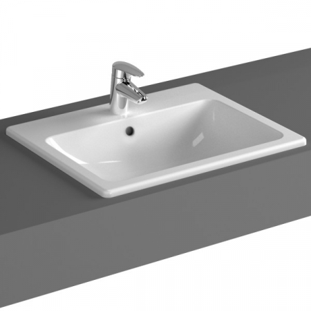 Produse in stoc - Lavoar de baie pe blat, rectangular, 45cm cu 55cm, alb cu orificiu pentru baterie și preaplin | 5465B003-0001