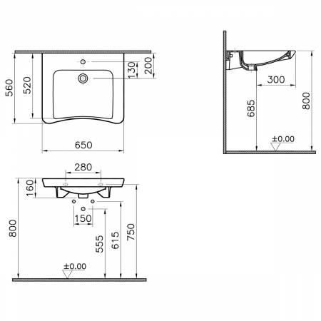 Lavoar baie pentru persoane cu nevoi speciale / handicap 65cm | 5291B003-0041 [1]