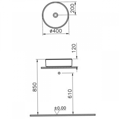 Lavoar / chiuveta baie rotunda tip bol 40cm x 40cm, fara orificiu baterie, fara orificiul preaplin | 7439B077-0016 [1]