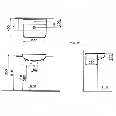 Lavoar / chiuveta baie semiincastrat, 55cm, cu orificiul pentru baterie si preaplin, alb | 5637B003-0001 [1]