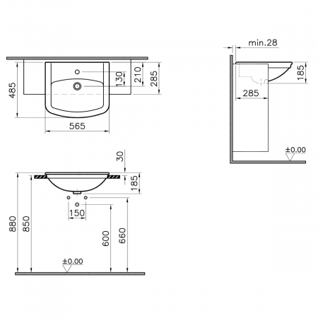 Lavoar / chiuveta baie semiincastrat, 56cm | 4170B003-0002 [1]