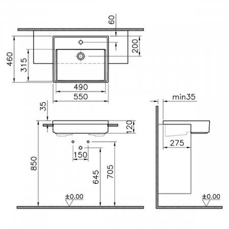 Lavoar / chiuveta baie semiincastrat cu orificiul pentru baterie si preaplin | 7412B076-0001 [1]