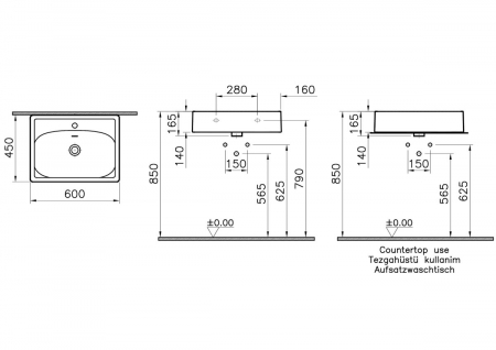 Lavoar / chiuveta baie tip bol 60cm cu orificiul pentru baterie si preaplin, culoare piatra gri mat | 7241B476-0631 [1]