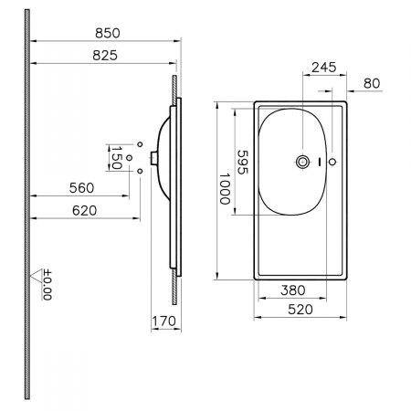 Lavoar / chiuveta baie tip vanity 100cm, cu orificiul pentru baterie si preaplin, culoare piatra gri mat | 7243B476-0001 [1]