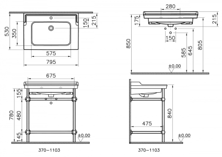 Lavoar / chiuveta baie tip vanity, cu orificiu pentru baterie si preaplin 80cm, cu picioare metalice | 7802B003-6173 [1]