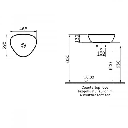 Lavoar / chiuveta baie triunghiulara tip bol slim 47cm fara orificiu baterie, fara orificiul preaplin, bej argilos mat | 7812B474-0016 [1]