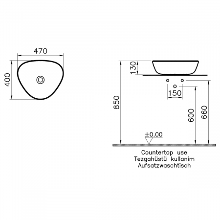 Lavoar / chiuveta baie triunghiulara tip bol slim 47cm fara orificiu baterie, fara orificiul preaplin, roz teracota mat | 7812B477-0016 [1]