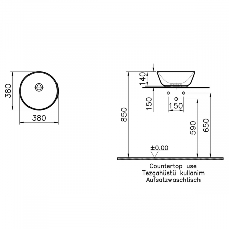 ‎Lavoar / chiuveta rotunda tip bol 38cm, alb mat, cu orificiul preaplin | 7421B001-0016 [1]