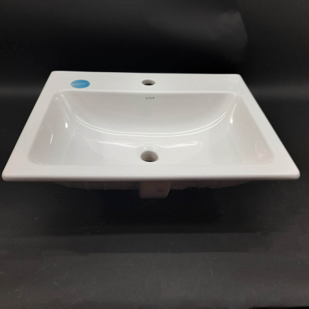Lavoar de baie pe blat, rectangular, 45cm cu 55cm, alb cu orificiu pentru baterie și preaplin | 5465B003-0001 [7]