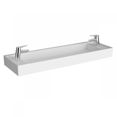 Lavoare - Lavoar mic / chiuveta baie compacta 120cm x 38cm cu 2 orificii pentru baterie pe dreapta si stanga, fara orificiul preaplin | 7410B003-1808