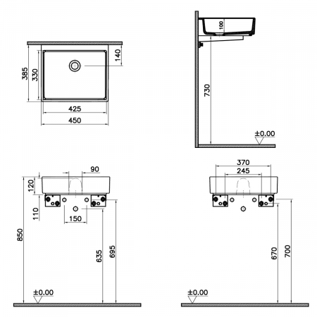‎Lavoar mic / chiuveta baie compacta 45cm x 38cm fara orificiu baterie, fara orificiul preaplin | 7403B003-0016 [1]