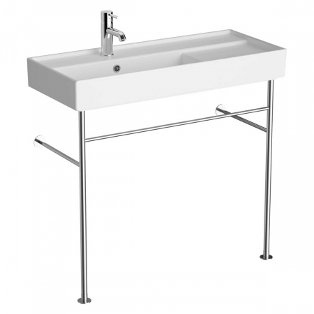 Lavoare - ‎Lavoar mic / chiuveta baie compacta 90cm x 38cm cu orificiul pentru baterie si preaplin, cu picioare metalice | 7402B003-6276