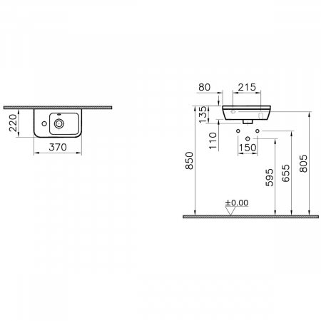 Lavoar mic / chiuveta baie compacta cu zona pentru robinet la stanga, cu orificiul pentru baterie si preaplin | 7090L003-0028 [1]