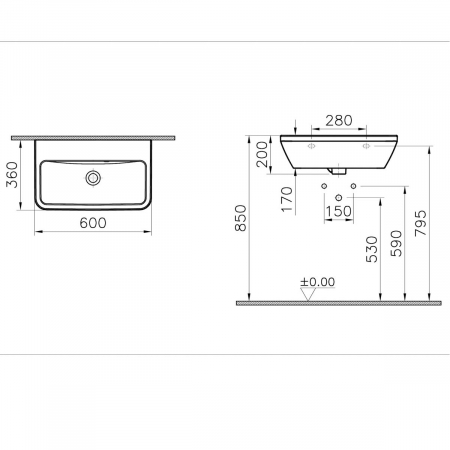 Lavoar mic / chiuveta baie compacta fara orificiu baterie, cu orificiul preaplin 60cm | 7088L003-0012 [1]