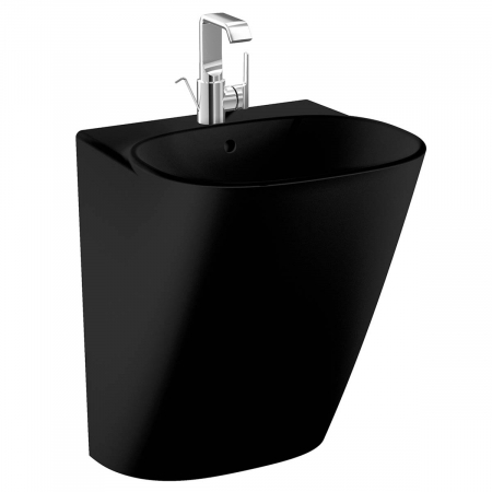 Lavoare - Lavoar monobloc cu semipiedestal 50cm cu orificiul pentru baterie si preaplin, negru, 424216 ventil scurgere si sifon inclus | 5798B470-0001