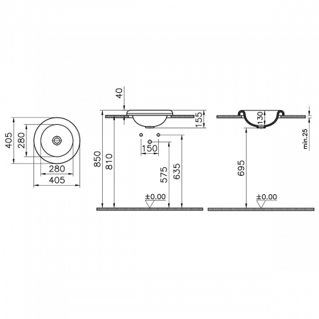 Lavoar tip bol fara orificiu baterie, fara orificiul preaplin, 40cm | 7311B403-0016 [1]