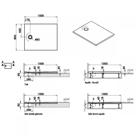 Cadita de dus slim 100x80 rectangulara st alb | 65200001000 [1]