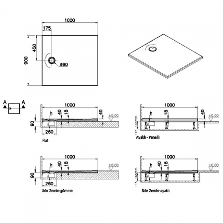Cadita de dus slim 100x90 rectangulara texturata taupe | 65270001869 [1]