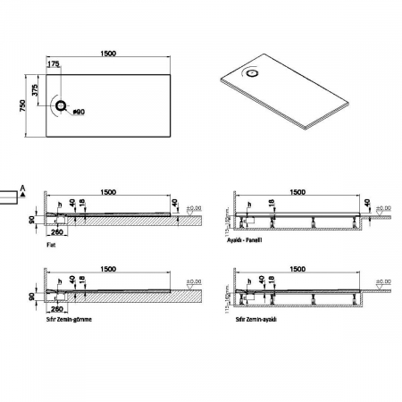 Cadita de dus slim 150x75 rectangulara st alb | 65180001000 [1]