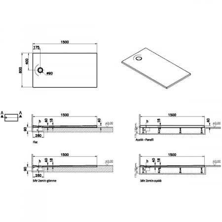 Cadita de dus slim 150x80 rectangulara texturata antracit | 65230001868 [1]