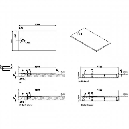 Cadita de dus slim 150x80 rectangulara texturata alb | 65230001800 [1]
